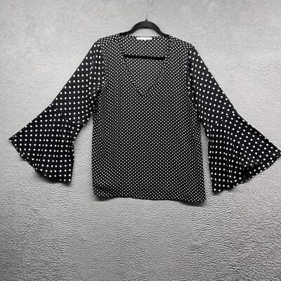 Violet Claire 女式衬衫黑色圆点长袖 V 领 L 码 — 第 1/4 张图片