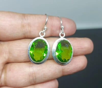 Peridot Gemstone Earring 925 Sterling Silver Handmade Jewelry - 1.5" - Image 1 of 2