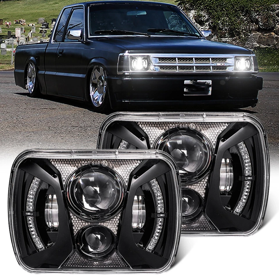 Par de faros LED 7x6 5x7" alto/bajo DRL giro para Mazda B2200 B2000 B2600 RX-7 Foto 1 de 4