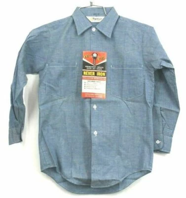 Vintage NOS Key Imperial Boys Sz 12 Blue Long Sleeve Never Iron Button Up Shirt - Image 1 of 4