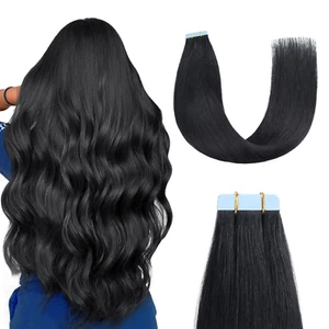Tape in Hair Extensions Human Hair 18 Inches Silky Straight Remy Human Hair Seam - Picture 1 of 6