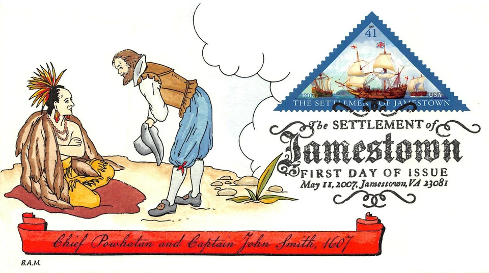 4136 41c Settlement of Jamestown Barbara Montgomery hand painted cachet [377697] - Image 1 of 1