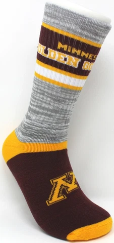 Minnesota Golden Gophers NCAA For Bare Feet Double Deuce Gray Crew Socks *Large Cover