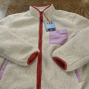 Target x Lego Women’s Sherpa Jacket Full Zip Contrast Pink Pocket Size Medium - Picture 1 of 3
