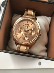 250 $ Coach Boyfriend Damenuhr Roségold Kristall Zifferblatt Lederband 14503135 - Bild 1 von 10