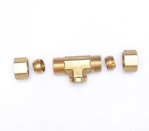 3/8" Tube OD Compression x 1/8" Female NPT Center Branch Tee Fitting Adapter - Picture 1 of 9