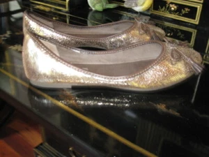 Calvin Klein Jeans Crackeld Gold & Brown Leather Ballet Flats Shoes Sz 8.5 - Picture 1 of 10