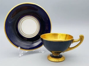 Hertwig Gold Guilt Teacup & Saucer Cobalt - Picture 1 of 10