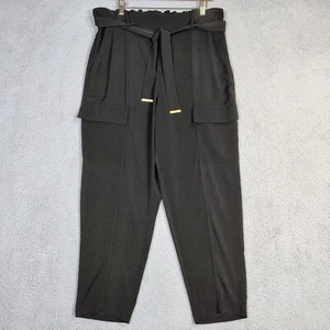 Michael Kors Pants Women's XL Black Cargo Pockets Belted Paperbag Tapered Leg - Picture 1 of 12