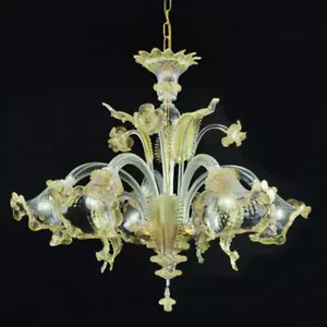 Ca' Venier Murano Glass Chandelier 5 Light Crystal Gold - Picture 1 of 1