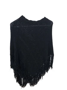 CEJON Sweater Shawl Womens OSFA Black Acrylic Fringe Wrap - Picture 1 of 2