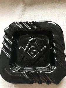Large 6” Square Black Masonic Ashtray - Picture 1 of 5
