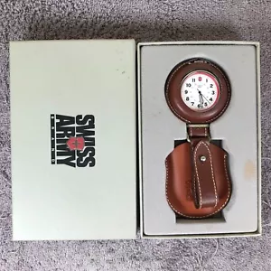 Swiss Army Silver Tone Brown Leather Quartz Analog 48mm Pocket Watch - Picture 1 of 9