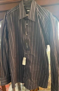 Dolce Gabbana Striped Black Grey Collar Shirt, NWT, 44 Made In Italy NEW - Picture 1 of 6