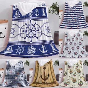 Flannel Blanket Anchor Digital Printed Travel Warm Air Conditioning CoverBlanket - Picture 1 of 15