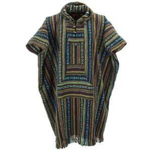 Long Poncho Hooded Cotton Woven Unisex Adults Warm Cold Dip Robe Brown - Picture 1 of 7