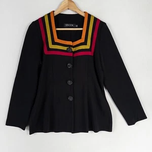 Cárdigan Misook Pequeño Negro Tejido Bloques de Color Borde Mod Retro Audaz Botón Chaqueta - Imagen 1 de 8