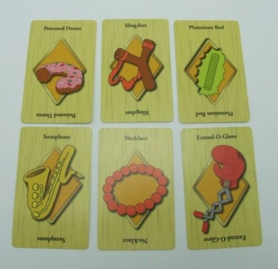 Clue Simpsons Replacement Weapon Cards Game Piece Part 2000 Complete Set Of 6   - Image 1 of 4