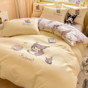 Cremeweiß Baumwolle Laken Kissenbezug Decke Bezug Schlafen Nackt Kuromi Stil - Bild 1 von 2