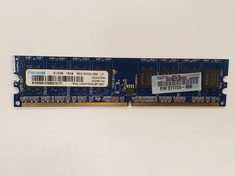 RAMAXEL 512MB 1RX8 PC2-5300U-555 RML1520PG38D6F-667 377725-888 Memory Module RAM - Image 1 of 1