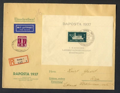 Danzig 1937 Registered Airmail Cover with Daposta Sheet to Latvia - Image 1 of 2