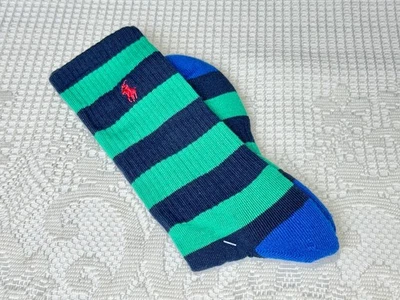 AUTÉNTICOS CALCETINES POLO MEZCLA ALGODÓN ACANALADOS RALPH LAUREN VERDE AZUL RAYAS PARA HOMBRE 10-13 Foto 1 de 2