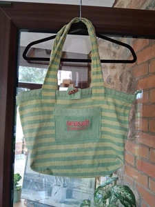 Seasalt Cornwall Green Striped Beach Bag Shoulder Strap Hand Woven - Picture 1 of 14