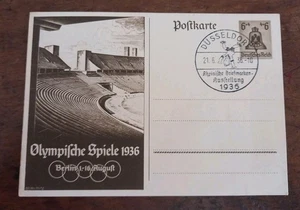 G68) GERMANY 1936 Postcard Olympics Berlin 1936 Stamp Dusseldorf - Picture 1 of 3