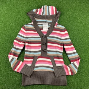 Maglione vintage Y2K Aeropostale maglia a righe colorate con cappuccio taglia L - Foto 1 di 5