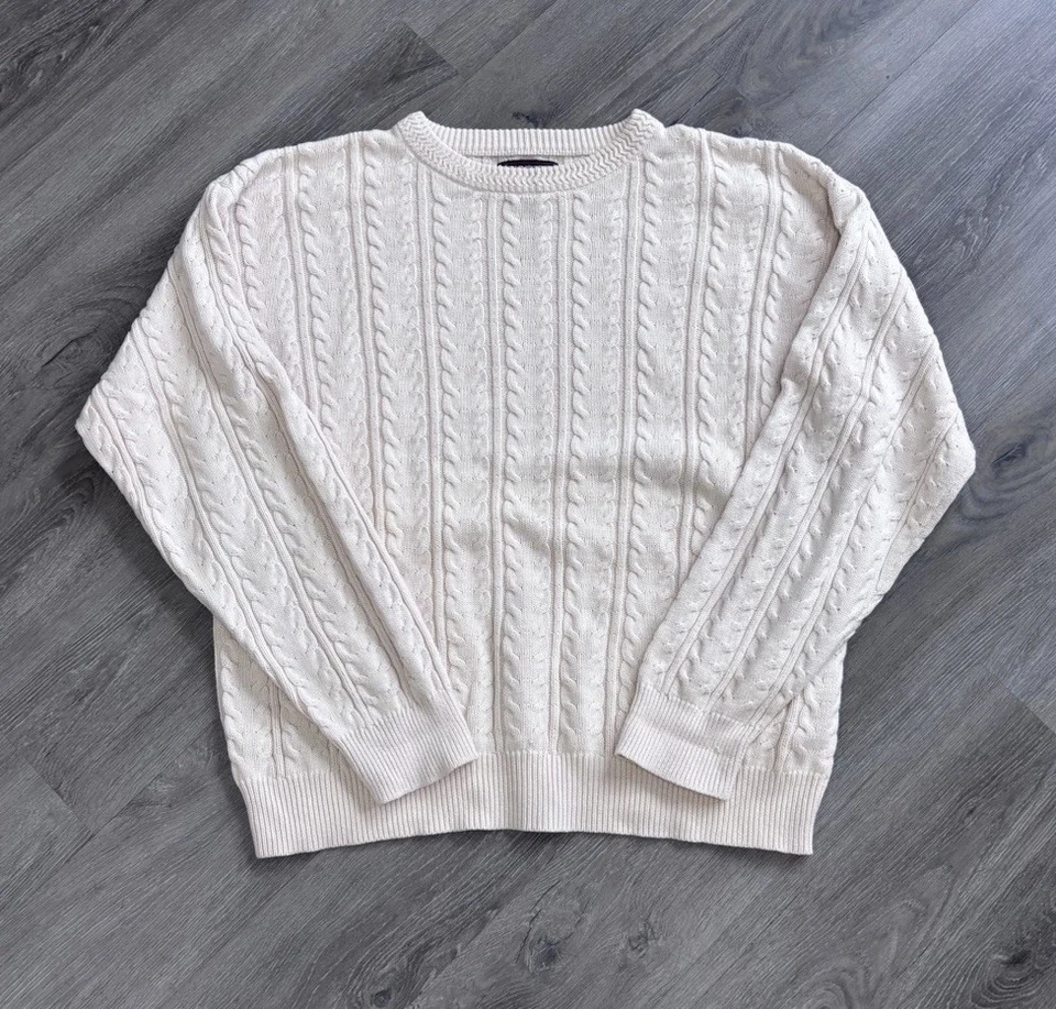 Vintage 90s Roundtree & Yorke Cream White Cable Knit Crewneck Sweater Mens Large - Image 1 of 4
