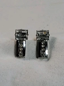 Vintage Silber Strass Stab Ohrhänger Clip Ohrringe - Bild 1 von 5