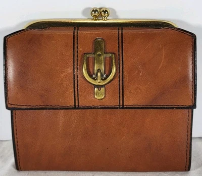 Cartera de cuero para mujer Buxton con bloqueo de beso monedero marrón vintage usada en excelente estado Foto 1 de 4