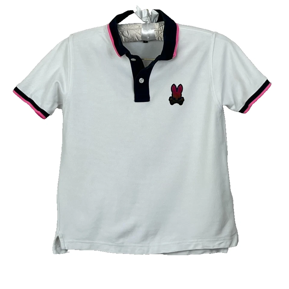 Polo Psycho Bunny Niños Blanco Rosa M 10/12 Parche Logo Rayas Pima Unisex Foto 1 de 4