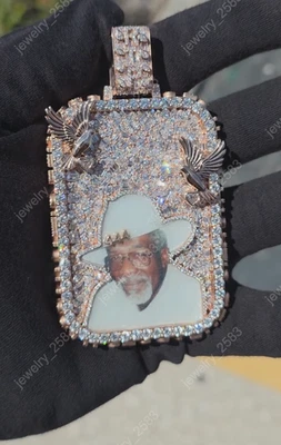 Regalo de San Valentín Para hombres Creado en Laboratorio Diamante Giratorio Foto Colgante Plata 925 Foto 1 de 4