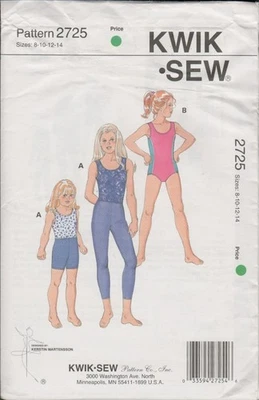 Kwik Sew 2725 Girls Leotard Leggings Dance Gymnastics Pattern Size 8-14 Uncut - Image 1 of 4