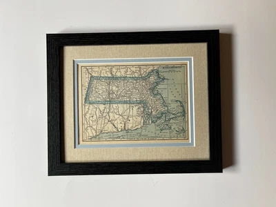 1934 "Blue" MASSACHUSETTS State Map by C.S. Hammond, Framed/Dbl Mat SEE DESCRIP - Image 1 of 3