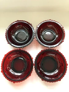 Vintage Avon Ruby Red Glass Cape Cod Dessert Berry Bowls 5” Set Of 4 Signed - Picture 1 of 7