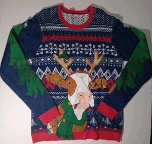 Hässlicher Weihnachtspullover Kuh mit Lichtern Gr. 3XL - Bild 1 von 8