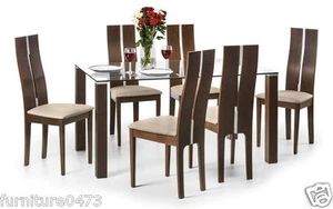 Solid Beech / Walnut / Glass Dining Table & 4 Dining Chairs W150cm CAYLA - Picture 1 of 7