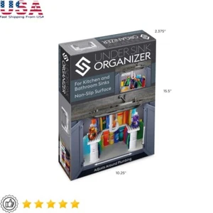 Adjustable Under Sink Organizer Expandable Storage Shelf Kitchen Bathroom White - Picture 1 of 6
