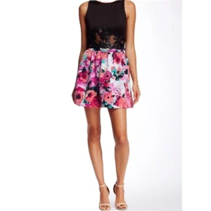 Necessary Objects Womens Pink Floral Pockets Pleated Scuba A line Skirt Sz L New - Picture 1 of 4