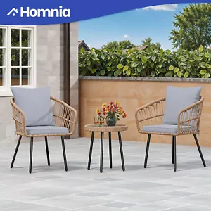 3 PCS Patio Rattan Chair & Table Wicker Bistro Set Gray Thick Foam for Outdoor - Picture 1 of 11