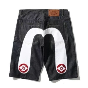 Men's Evisu Hip-Hop Summer Shorts with Printed Personalized Loose Denim Shorts - Picture 1 of 9