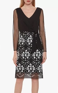 Gina Bacconi Cristela Crepe Floral Knee Length Dress Black White Size 8 RRP £250 - Picture 1 of 6