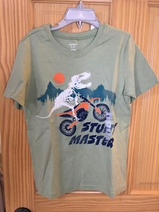 NWT Carter's Boys Dinosaur Tee Shirt Green Bike " Stunt Master" many sizes - Picture 1 of 1