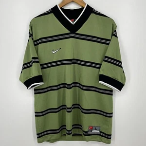 Nike Soccer Jersey Men's Size L Green Striped Made in USA Vtg 90s Short Sleeve - Picture 1 of 12
