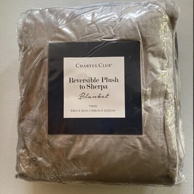 Manta reversible de felpa a sherpa Charter Club, doble, marrón/blanco 👍 Foto 1 de 2