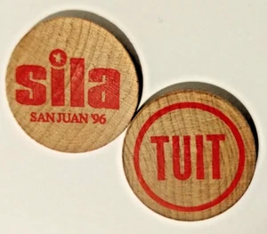 1996 Ficha SILA MARIA CALDERON PARTIDO POPULAR Puerto Rico Wooden Nickel Token - Picture 1 of 3