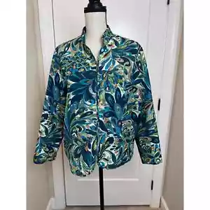 Alfred Dunner Womens Green Blue Long Sleeve Zipper Front Jacket 12 Petite - Picture 1 of 8