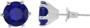 Orecchini solitario zaffiro blu tondo 6,5 mm argento sterling 925 puro_05 - Foto 1 di 3